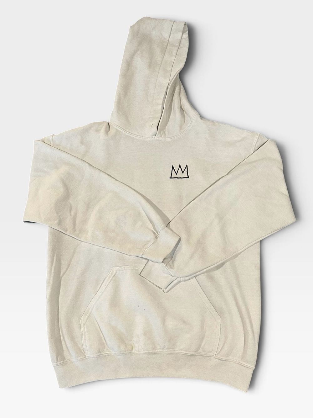 Jean-Michel Basquiat "Fishing" Art Graphic Hoodie Cream Beige Men's Size Medium